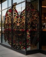 Kaluchie Women’s Royal Baroque Hooded Jacket – Black, Gold & Crimson