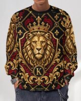 KALUCHIE Regal Lion Baroque Men's Crewneck Sweatshirt – Black, Gold & Crimson