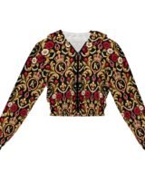 Kaluchie Royal Baroque Cropped Zip Jacket – Black, Gold & Crimson