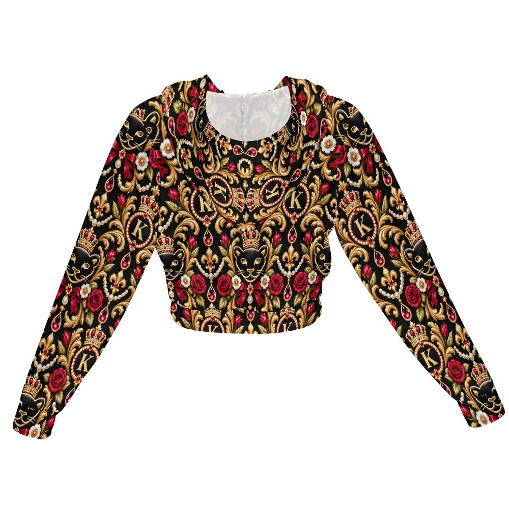 Kaluchie Royal Baroque Cropped Zip Jacket – Black, Gold & Crimson