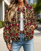 Kaluchie Women’s Royal Baroque Hooded Jacket – Black, Gold & Crimson
