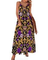 Kaluchie Royal Baroque Ankle-Length Maxi Dress – Black, Gold & Purple