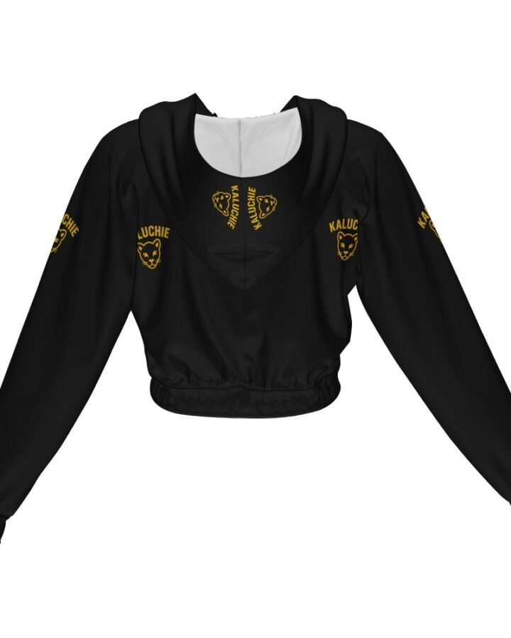 Kaluchie Lady Lion Cropped Zip Jacket in black and gold - front view